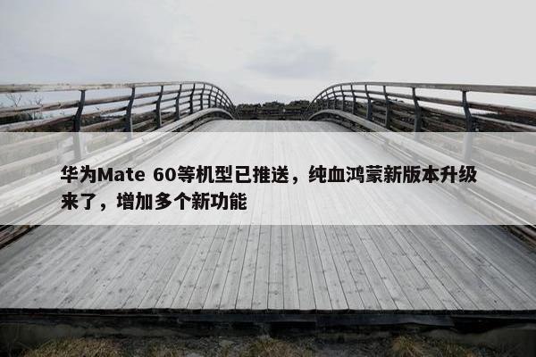 华为Mate 60等机型已推送，纯血鸿蒙新版本升级来了，增加多个新功能