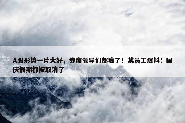 A股形势一片大好，券商领导们都疯了！某员工爆料：国庆假期都被取消了