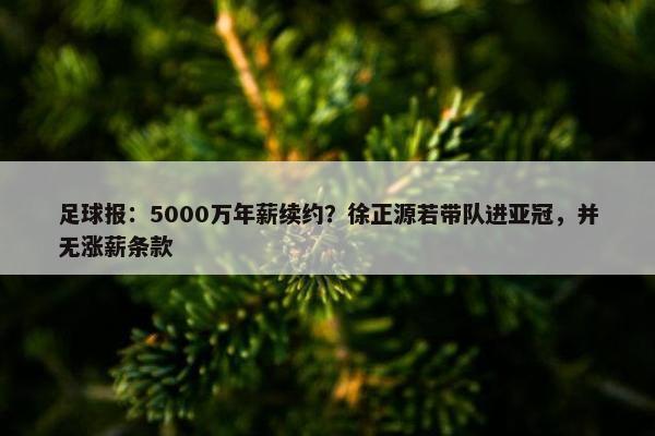 足球报：5000万年薪续约？徐正源若带队进亚冠，并无涨薪条款