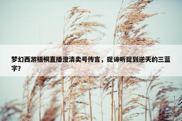 梦幻西游梧桐直播澄清卖号传言，捉谛听捉到逆天的三蓝字？