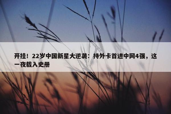 开挂！22岁中国新星大逆袭：持外卡首进中网4强，这一夜载入史册