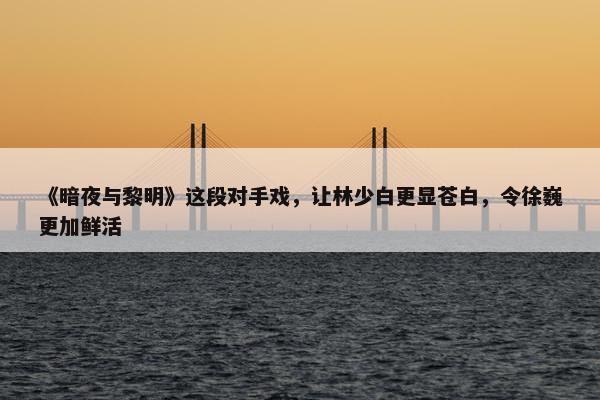 《暗夜与黎明》这段对手戏，让林少白更显苍白，令徐巍更加鲜活