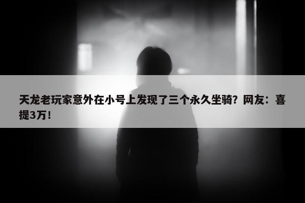 天龙老玩家意外在小号上发现了三个永久坐骑？网友：喜提3万！