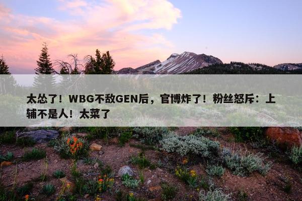 太怂了！WBG不敌GEN后，官博炸了！粉丝怒斥：上辅不是人！太菜了