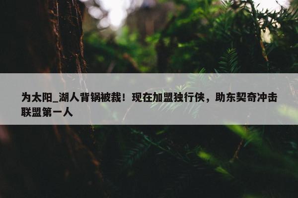 为太阳_湖人背锅被裁！现在加盟独行侠，助东契奇冲击联盟第一人