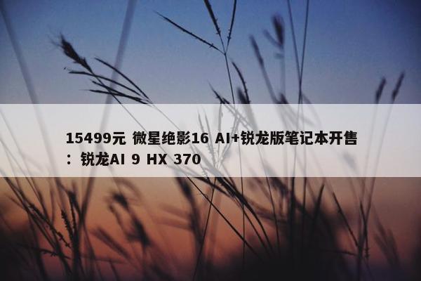 15499元 微星绝影16 AI+锐龙版笔记本开售：锐龙AI 9 HX 370