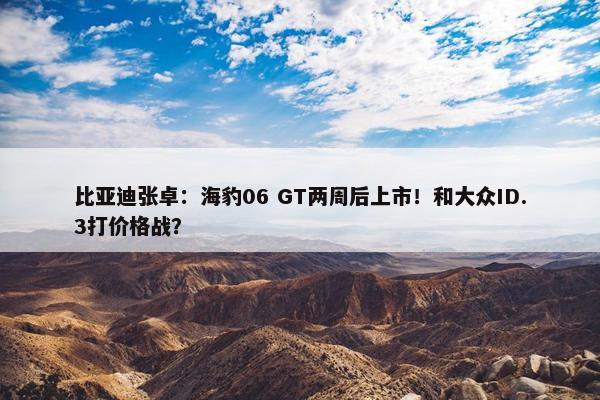 比亚迪张卓：海豹06 GT两周后上市！和大众ID.3打价格战？