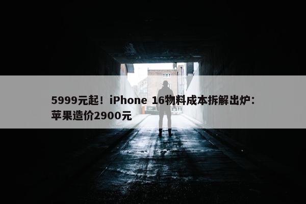 5999元起！iPhone 16物料成本拆解出炉：苹果造价2900元