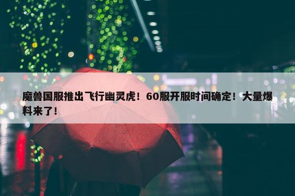 魔兽国服推出飞行幽灵虎！60服开服时间确定！大量爆料来了！