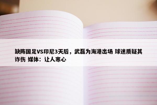 缺阵国足VS印尼3天后，武磊为海港出场 球迷质疑其诈伤 媒体：让人寒心