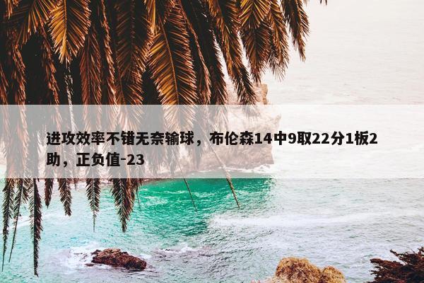 进攻效率不错无奈输球，布伦森14中9取22分1板2助，正负值-23