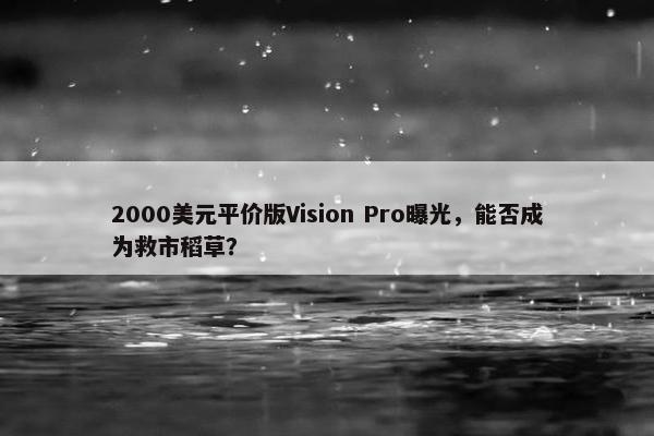 2000美元平价版Vision Pro曝光，能否成为救市稻草？