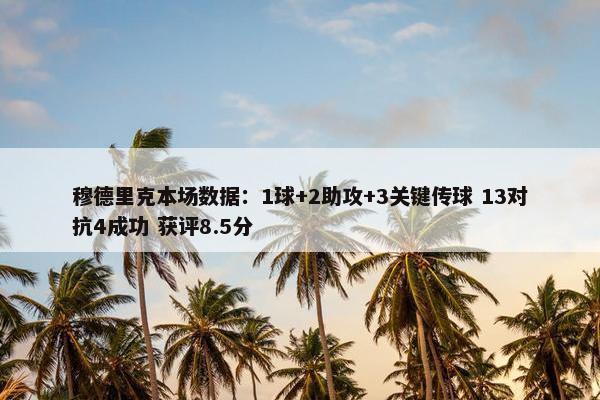 穆德里克本场数据：1球+2助攻+3关键传球 13对抗4成功 获评8.5分