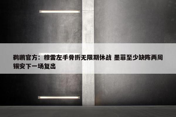 鹈鹕官方：穆雷左手骨折无限期休战 墨菲至少缺阵两周锡安下一场复出