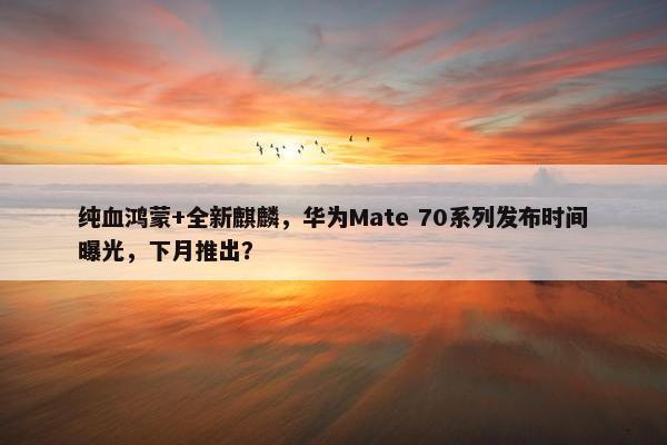 纯血鸿蒙+全新麒麟，华为Mate 70系列发布时间曝光，下月推出？