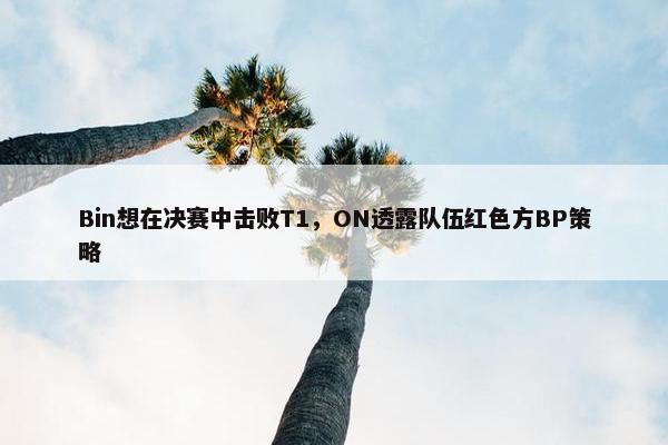 Bin想在决赛中击败T1，ON透露队伍红色方BP策略