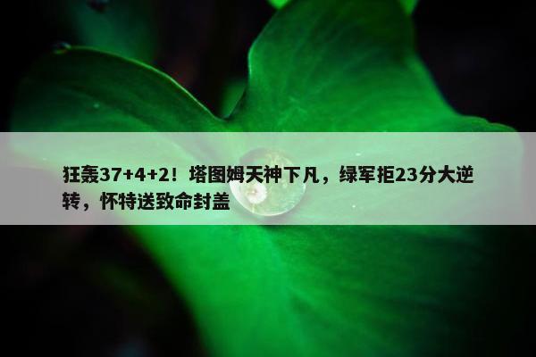 狂轰37+4+2！塔图姆天神下凡，绿军拒23分大逆转，怀特送致命封盖