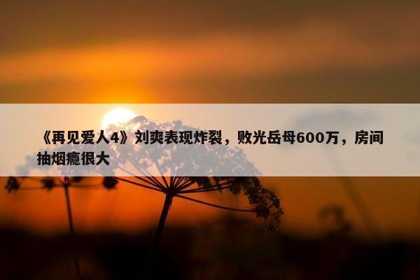 《再见爱人4》刘爽表现炸裂，败光岳母600万，房间抽烟瘾很大