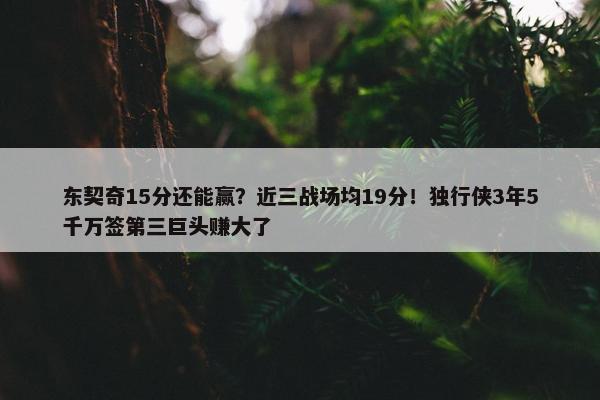 东契奇15分还能赢？近三战场均19分！独行侠3年5千万签第三巨头赚大了