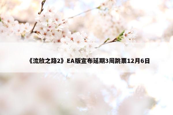 《流放之路2》EA版宣布延期3周跳票12月6日