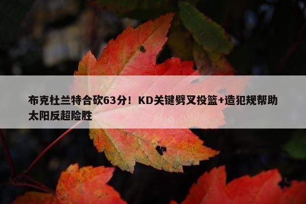 布克杜兰特合砍63分！KD关键劈叉投篮+造犯规帮助太阳反超险胜