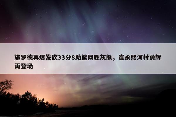 施罗德再爆发砍33分8助篮网胜灰熊，崔永熙河村勇辉再登场