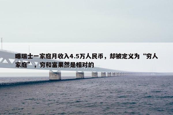 曝瑞士一家庭月收入4.5万人民币，却被定义为“穷人家庭”，穷和富果然是相对的