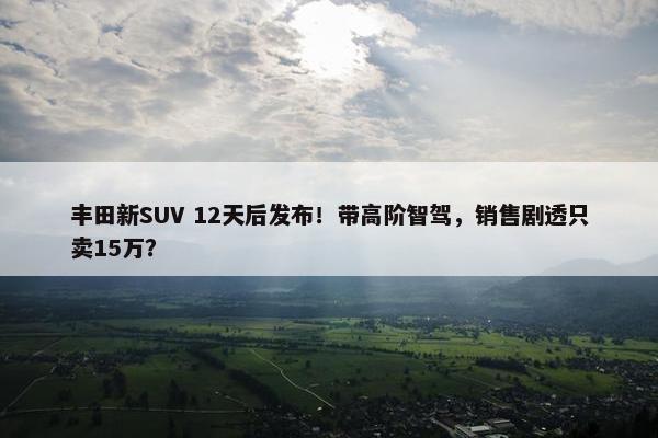 丰田新SUV 12天后发布！带高阶智驾，销售剧透只卖15万？