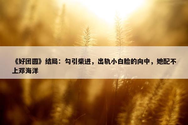 《好团圆》结局：勾引柴进，出轨小白脸的向中，她配不上邓海洋