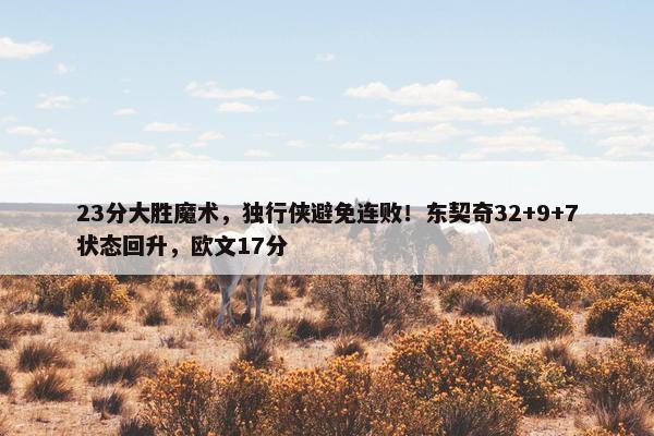 23分大胜魔术，独行侠避免连败！东契奇32+9+7状态回升，欧文17分