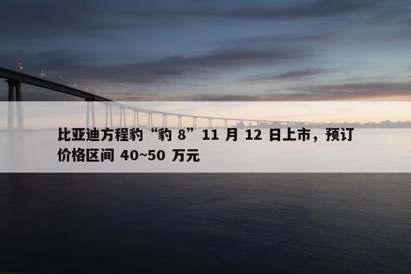 比亚迪方程豹“豹 8”11 月 12 日上市，预订价格区间 40~50 万元