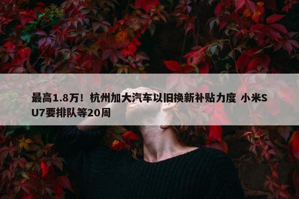 最高1.8万！杭州加大汽车以旧换新补贴力度 小米SU7要排队等20周