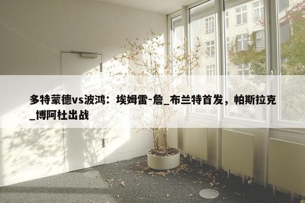 多特蒙德vs波鸿：埃姆雷-詹_布兰特首发，帕斯拉克_博阿杜出战