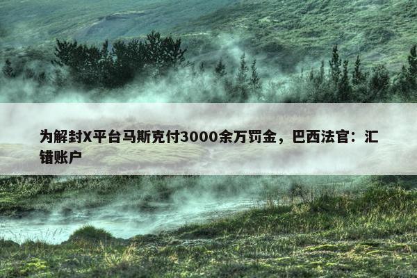 为解封X平台马斯克付3000余万罚金，巴西法官：汇错账户