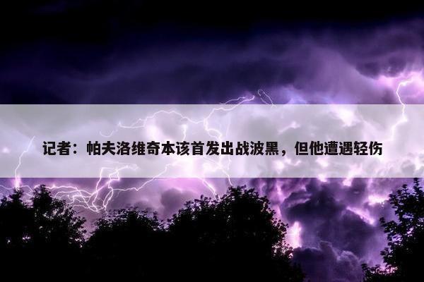 记者：帕夫洛维奇本该首发出战波黑，但他遭遇轻伤