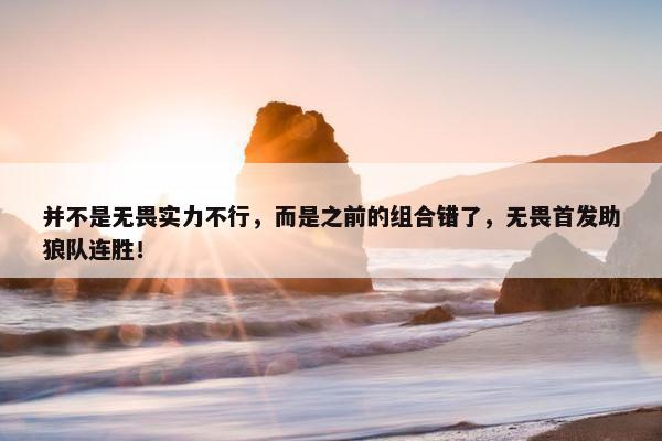 并不是无畏实力不行，而是之前的组合错了，无畏首发助狼队连胜！