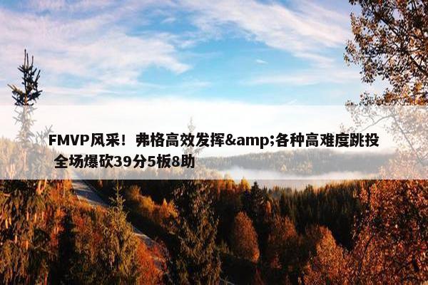 FMVP风采！弗格高效发挥&各种高难度跳投 全场爆砍39分5板8助