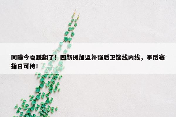 同曦今夏赚翻了！四新援加盟补强后卫锋线内线，季后赛指日可待！