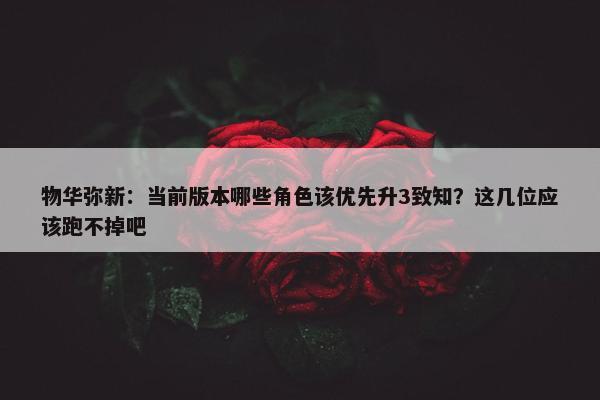 物华弥新：当前版本哪些角色该优先升3致知？这几位应该跑不掉吧