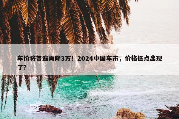 车价将普遍再降3万！2024中国车市，价格低点出现了？