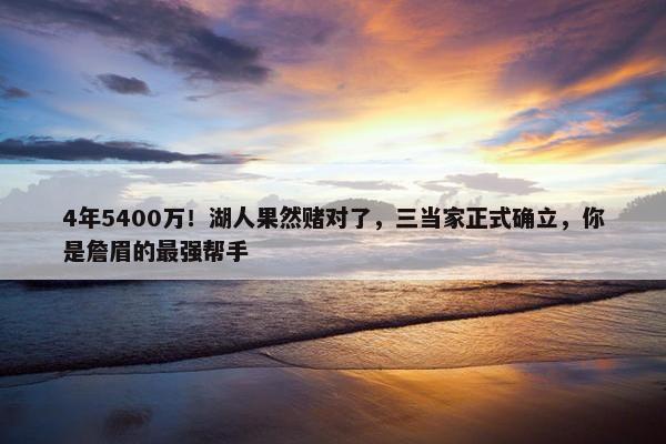 4年5400万！湖人果然赌对了，三当家正式确立，你是詹眉的最强帮手