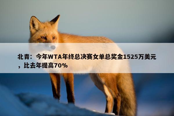 北青：今年WTA年终总决赛女单总奖金1525万美元，比去年提高70%