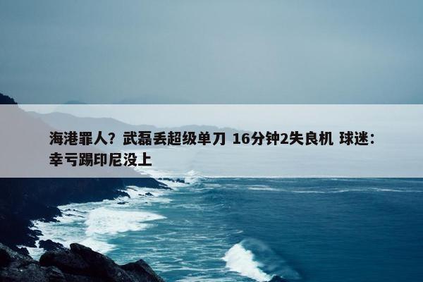 海港罪人？武磊丢超级单刀 16分钟2失良机 球迷：幸亏踢印尼没上