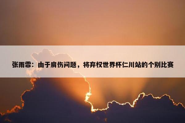 张雨霏：由于肩伤问题，将弃权世界杯仁川站的个别比赛