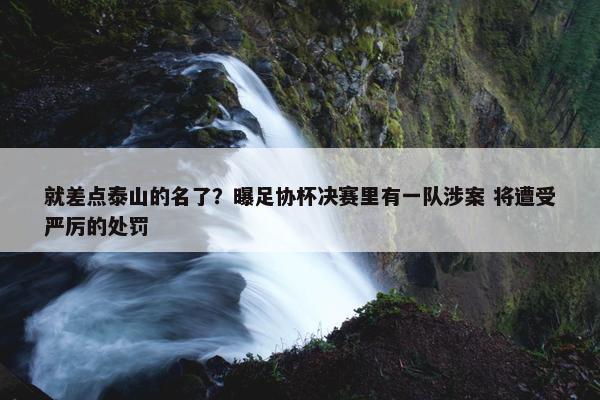 就差点泰山的名了？曝足协杯决赛里有一队涉案 将遭受严厉的处罚