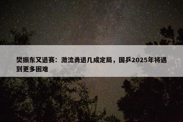 樊振东又退赛：激流勇退几成定局，国乒2025年将遇到更多困难