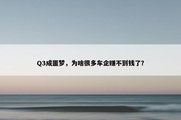 Q3成噩梦，为啥很多车企赚不到钱了？