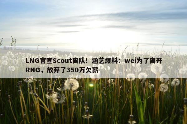 LNG官宣Scout离队！涵艺爆料：wei为了离开RNG，放弃了350万欠薪